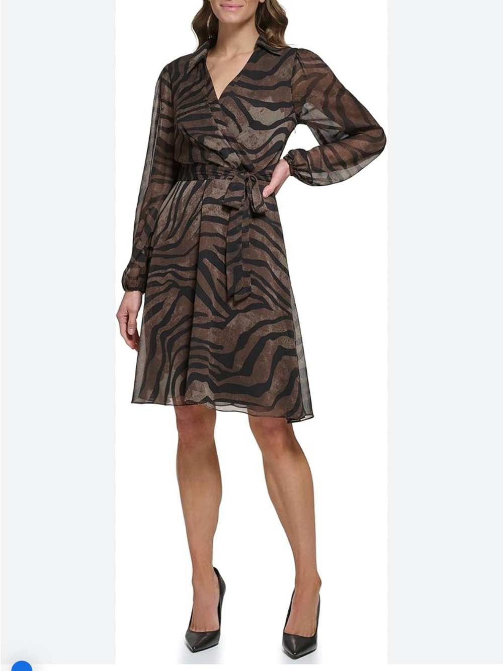 DKNY Long Sleeve Midi Dress with Collar. Size 12